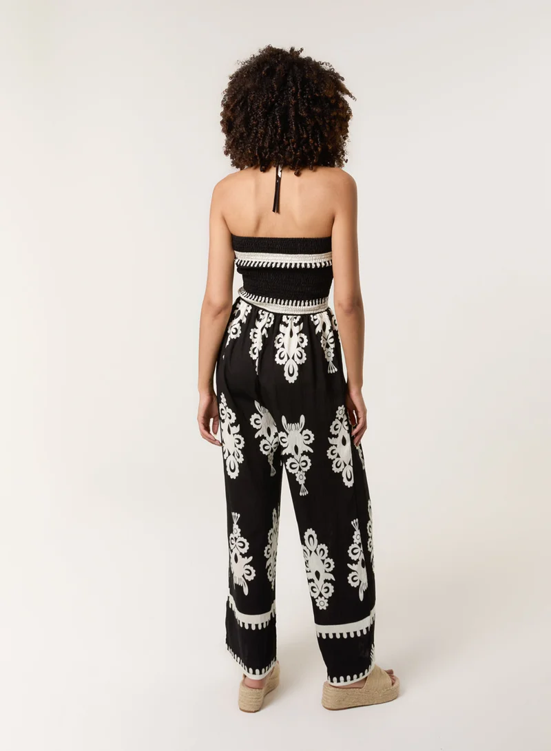 Blue Vanilla Halter Neck Shirred Waist Jumpsuit